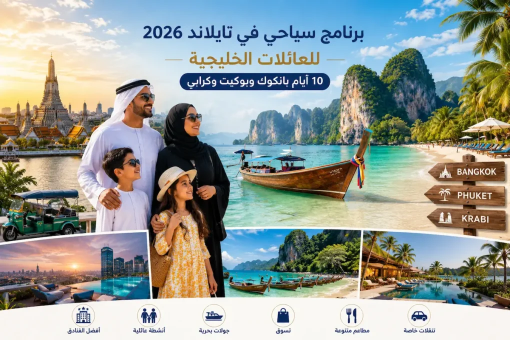 برنامج سياحي في تايلاند 2026 للعائلات الخليجية — 10 أيام بانكوك وبوكيت وكرابي